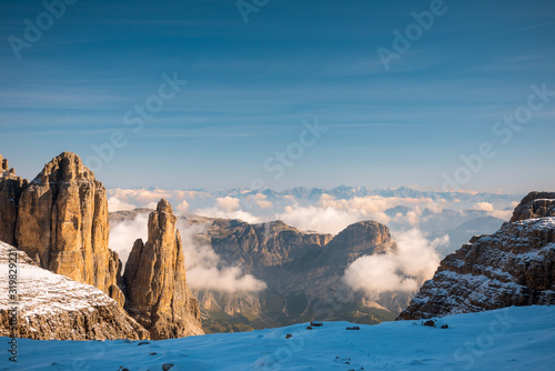 View to Mountains Sella Ronda Dolomites Italy