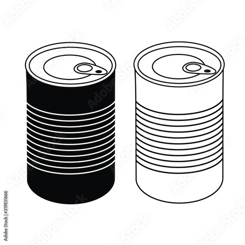 Tin can. Silhouette and contour with transparency.
