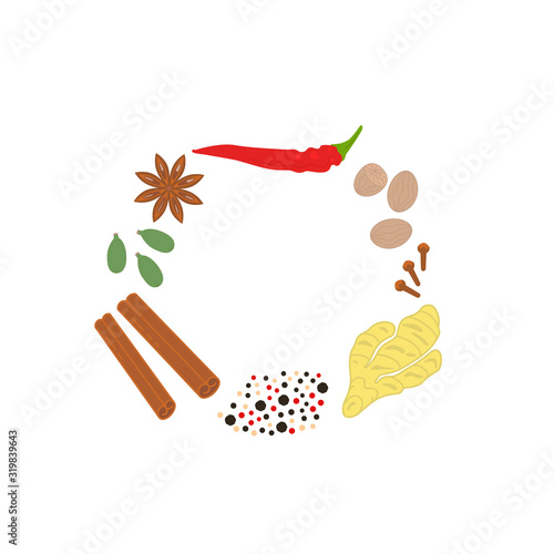 set of bright spices and condiments