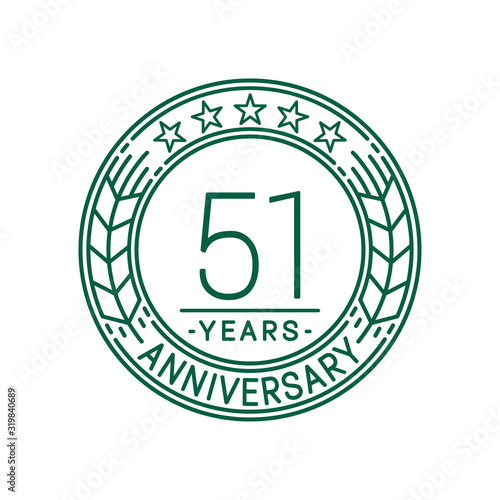 51 years anniversary celebration logo template. Line art vector and illustration.