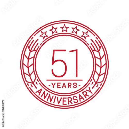 51 years anniversary celebration logo template. Line art vector and illustration.