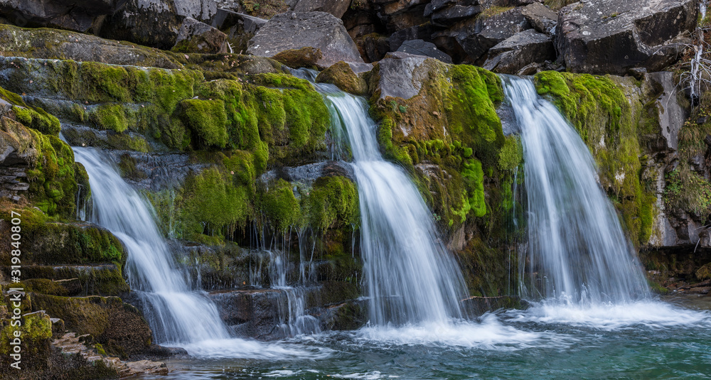 View of the Soaso waterfalls, on the Arazas river, located in the Ordesa y Monte Perdido national park, in the province of Huesca (Spain), in the Pyrenees mountains.