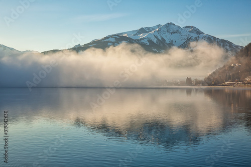 Beautiful morning by Lake Zell in Austria, natural outdoor background © e_polischuk
