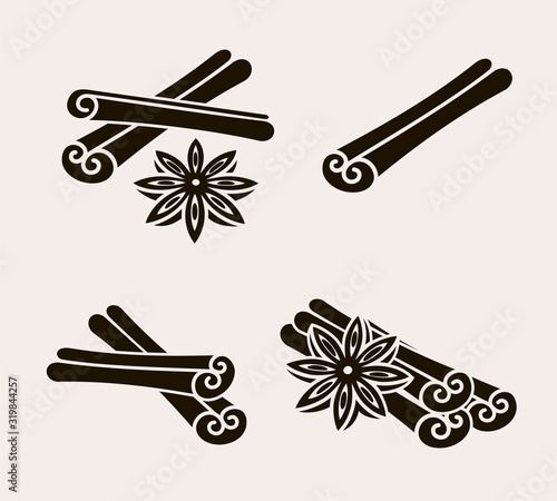 Cinnamon set. Collection icon cinnamon. Vector 1