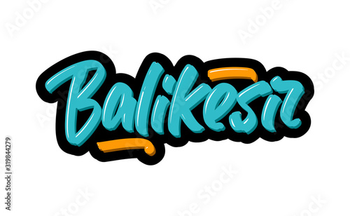 Balikesir, Turkey city logo text. Vector illustration of hand drawn lettering on white background