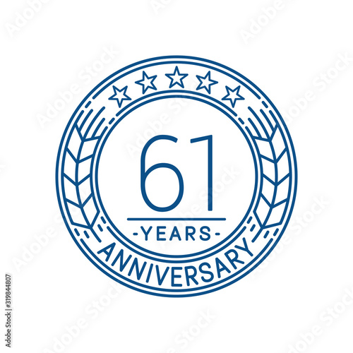 61 years anniversary celebration logo template. Line art vector and illustration.