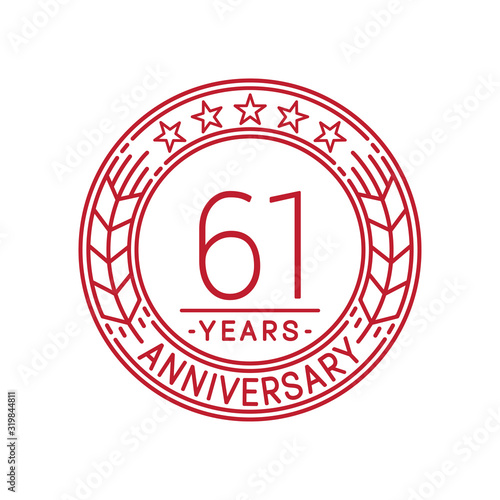 61 years anniversary celebration logo template. Line art vector and illustration.