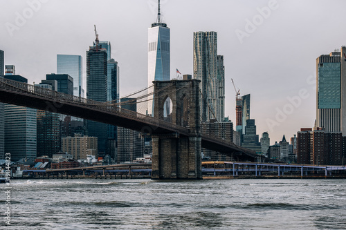 Cloudy Daylight Traffic Over Brooklyn Bridge and The FDR Drive on the east side of Lower Manhattan © Edi Chen