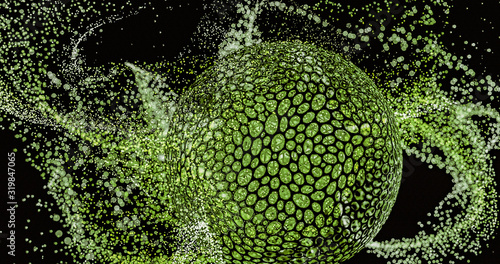 An abstract 3D render of cellular apoptosis