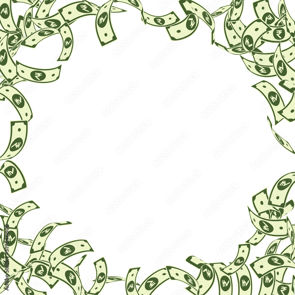 Fototapeta premium Indian rupee notes falling. Floating INR bills on 