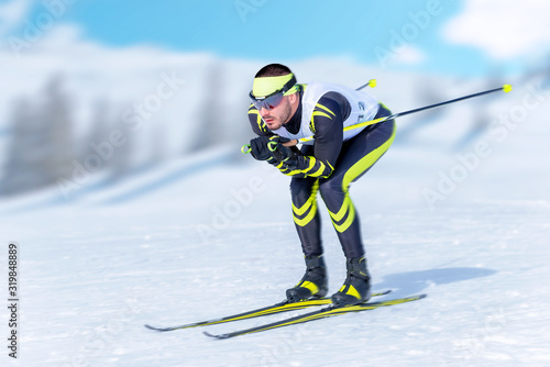 Canvastavla Cross-country skiier in downhill position