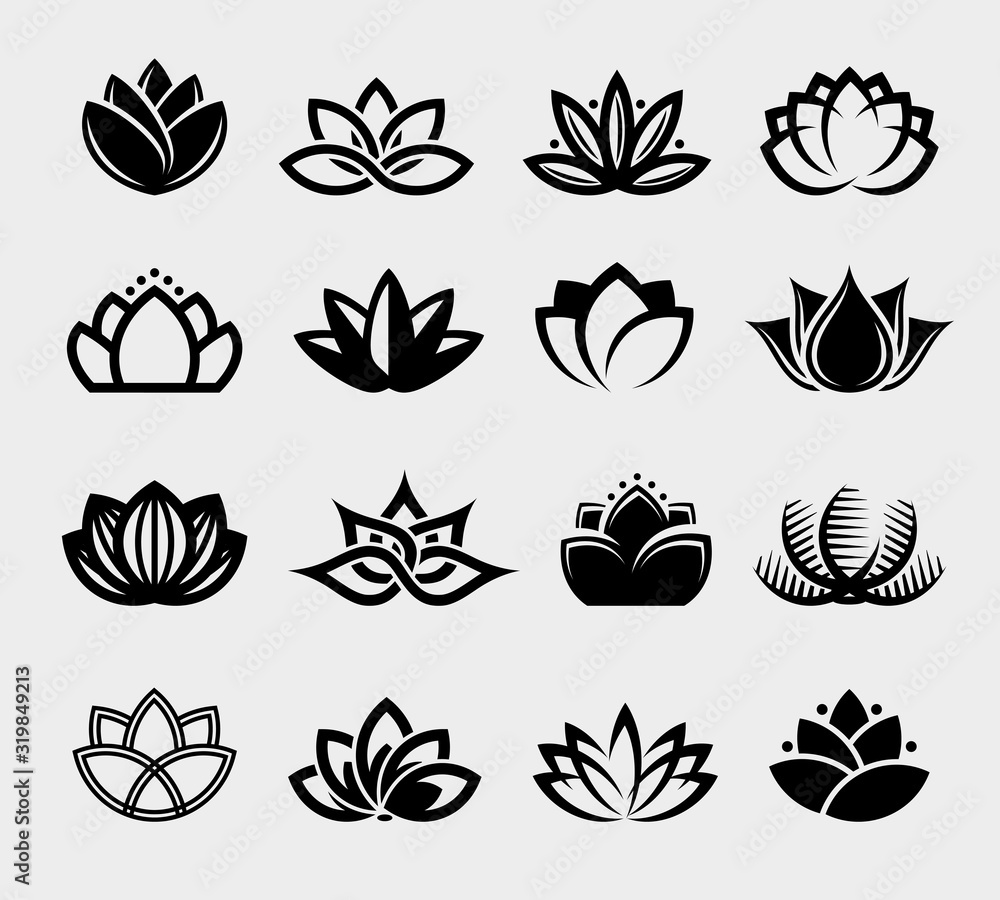 Lotus set. Collection label and icons. Vector