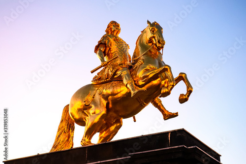 The Golden Rider or Goldener Reiter, the statue of August the Strong in Dresden, Saxony, Germany. November 2019 photo