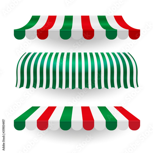 Italian food canopy awning set in the colors of the italian flag. Vector overhang set. Isolated objects. photo