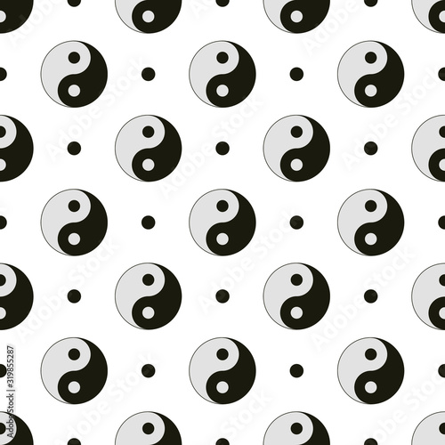 Abstract ying yang seamless pattern vector on isolated white background. A creative illustration with black, white, and gray colors for fabric, cloth, etc. Printable Eps 10 format.