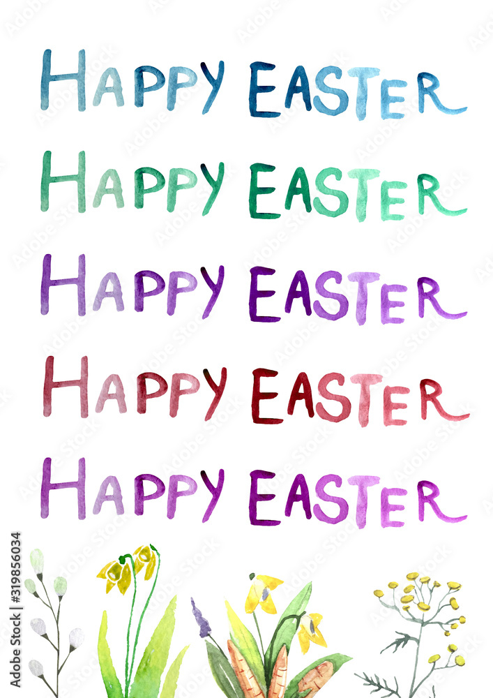 Obraz premium Happy Easter card with text, hand drawn illustration