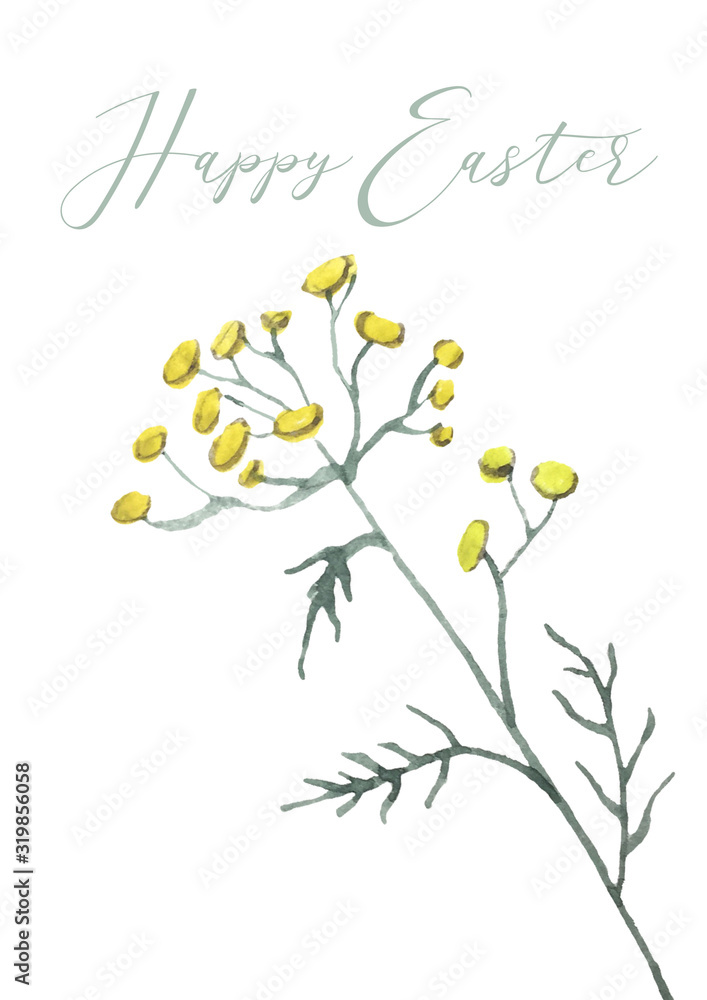 Happy Easter card design with hand lettering text and flowers, branches and textured eggs. Happy Easter card design with hand lettering text and flowers, branches and textured eggs.
