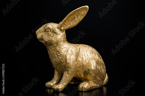  Easter gold bunny rabbit  on black  background photo