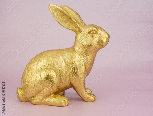 gold rabbit bunny   on pink  background photo