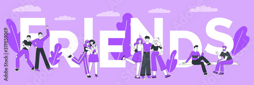 Friends word concept banner template. Togetherness and community, International Friendship Day poster design concept.