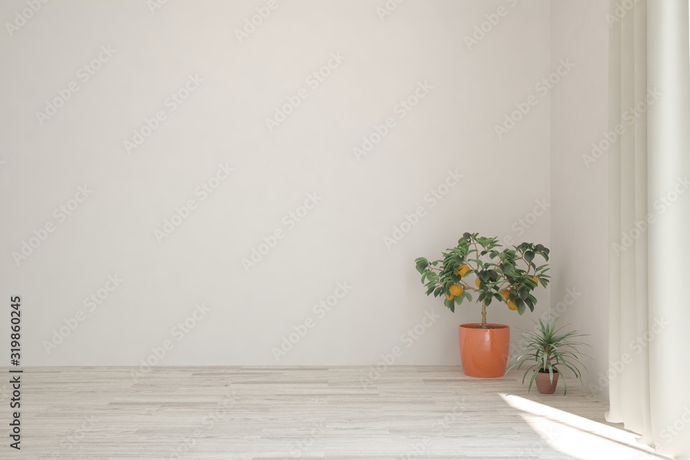 Fototapeta premium Empty room in white color. Scandinavian interior design. 3D illustration