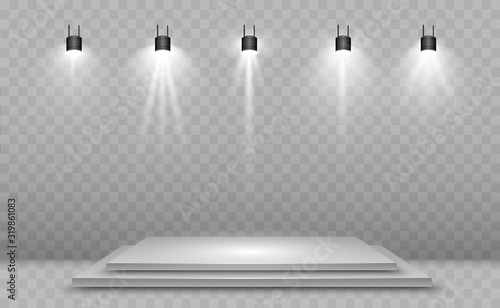 Searchlight collection for stage lighting, light transparent effects. Bright beautiful lighting with spotlights.
