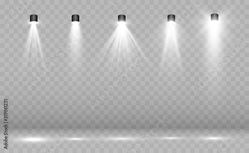 Searchlight collection for stage lighting  light transparent effects. Bright beautiful lighting with spotlights.