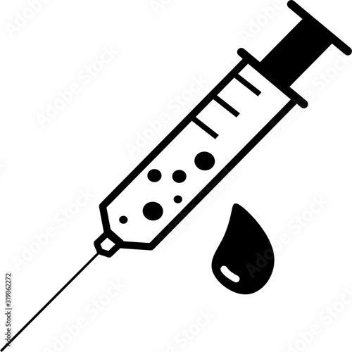 Black medical syringe, hypodermic needle, Inject needle concept of vaccination, injection. Trendy flat style. vector illustration. Drug dose business concept. Symbol web site design, logo, app, UI. 