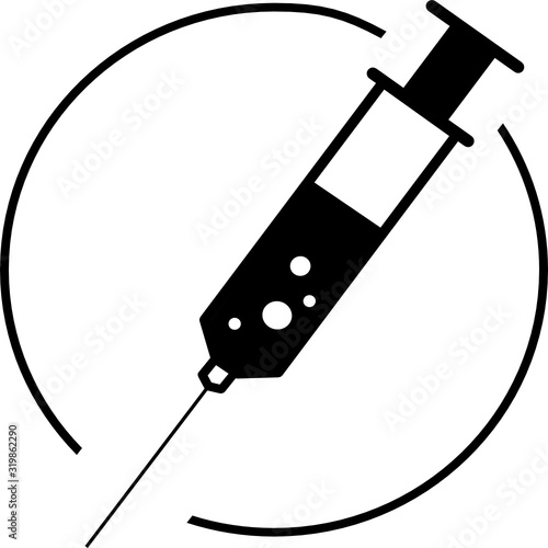 Black medical syringe, hypodermic needle, Inject needle concept of vaccination, injection. Trendy flat style. vector illustration. Drug dose business concept. Symbol web site design, logo, app, UI. 