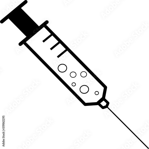 Black medical syringe, hypodermic needle, Inject needle concept of vaccination, injection. Trendy flat style. vector illustration. Drug dose business concept. Symbol web site design, logo, app, UI. 