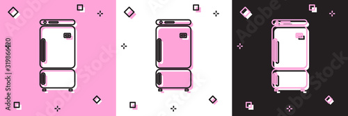 Set Refrigerator icon isolated on pink and white, black background. Fridge freezer refrigerator. Household tech and appliances. Vector Illustration
