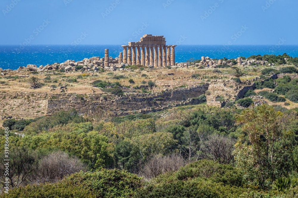 Remains of Apollo Temple - known as Templce C in Selinunte also called Selinus - ancient city on Sicily Island in Italy