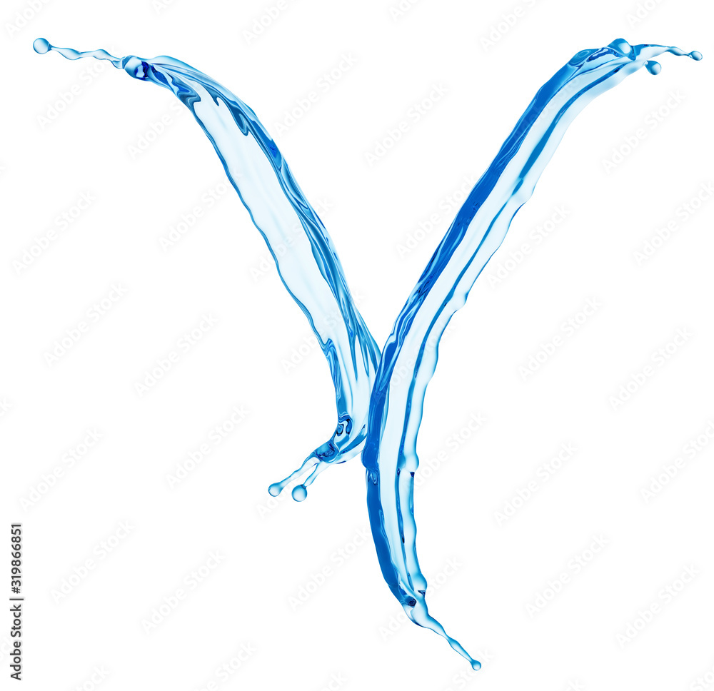 Clean Blue Water Splash Shaped in Form of Letter Y Clean Blue Water Splash Shaped in Form of Letter Y
