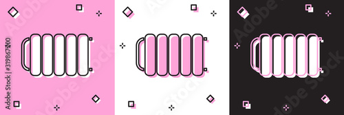 Set Heating radiator icon isolated on pink and white, black background. Vector Illustration