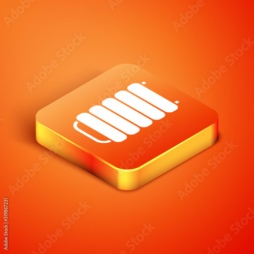 Isometric Heating radiator icon isolated on orange background. Vector Illustration