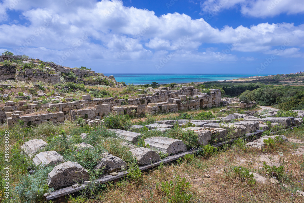Ruins of acropolis in Selinunte also called Selinus - ancient city on Sicily Island in Italy