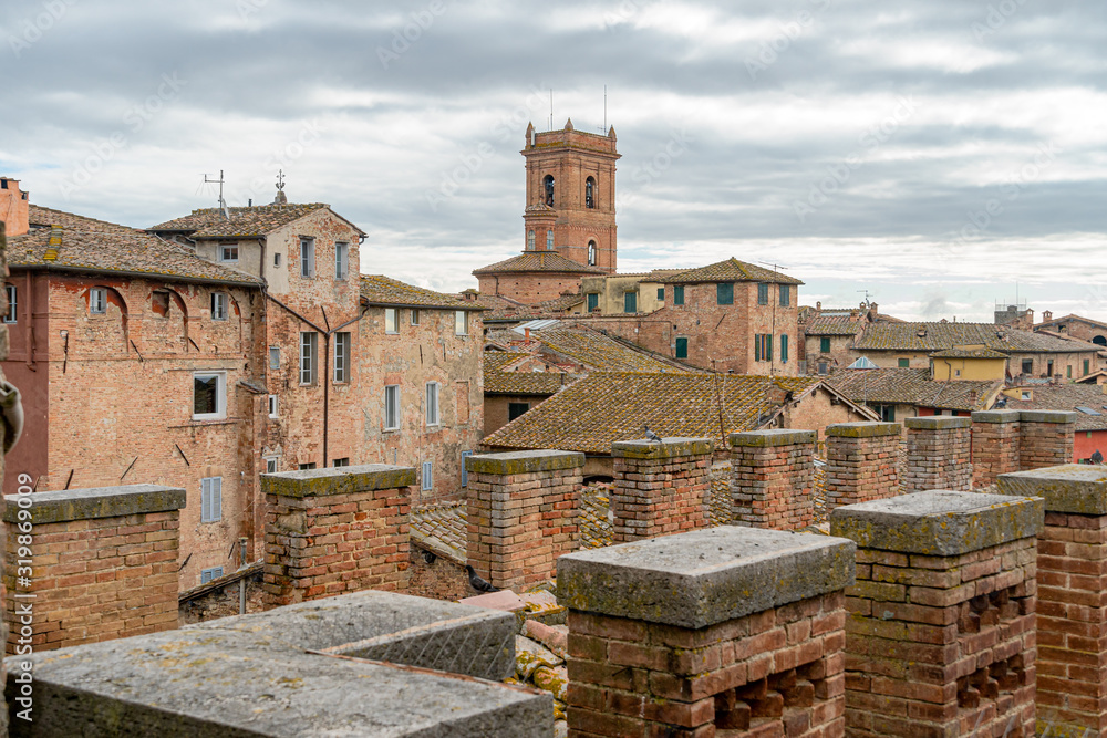 Panoramic view of Siena, ancient houses, Tuscany, Italy