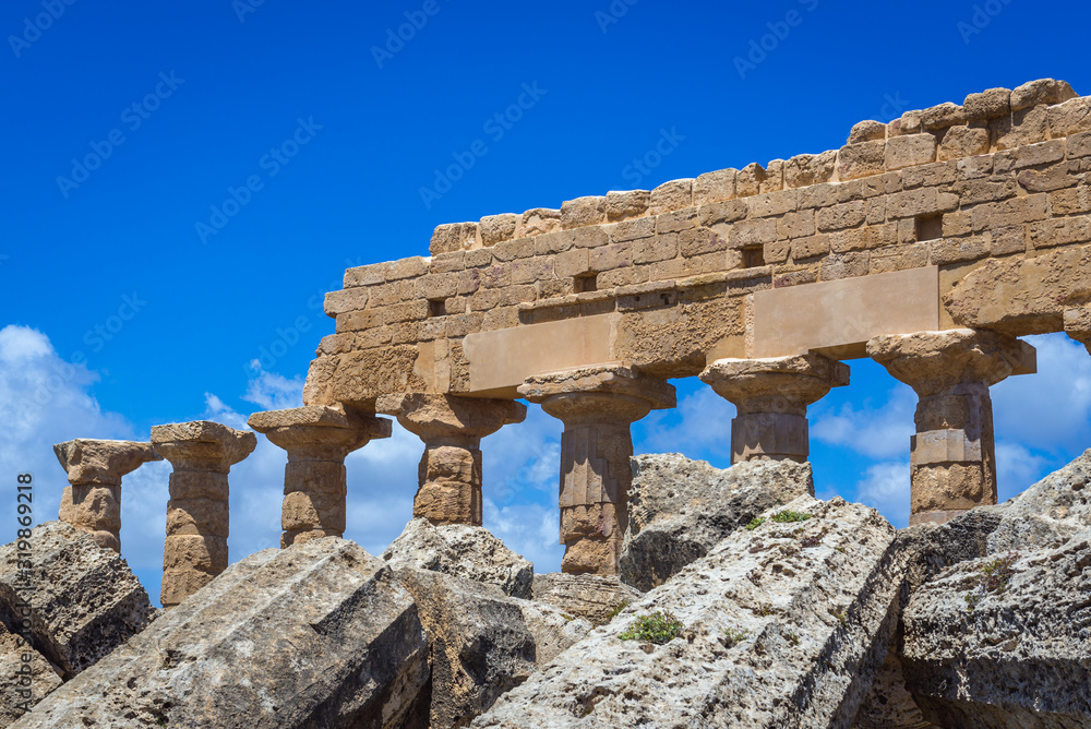 Ruins of Temple C dedicated to Apollo in Acropolis of Selinunte also called Selinus - ancient city on Sicily Island in Italy