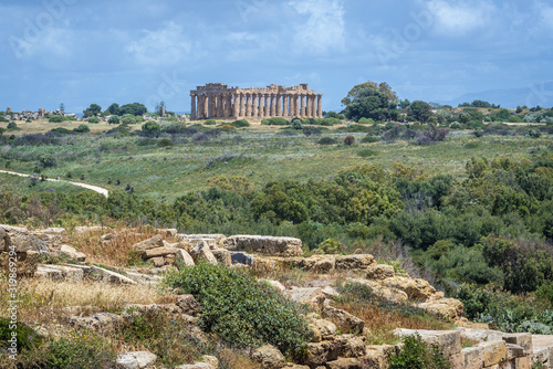 Temple E dedicated to Hera in Selinunte also called Selinus - ancient city on Sicily Island in Italy, view from Acropolis photo