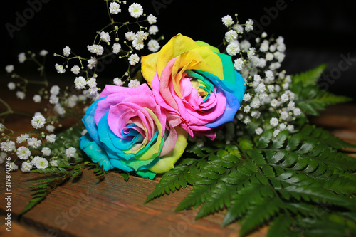 Beautiful rainbow Colored roses presentation