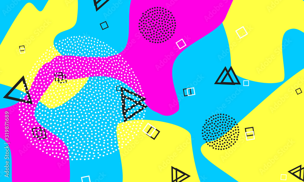 Fototapeta premium Fun background pattern. Pink, blue, yellow. Vector