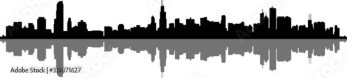 Chicago City Downtown Skyline Ouline Silhouette Vector