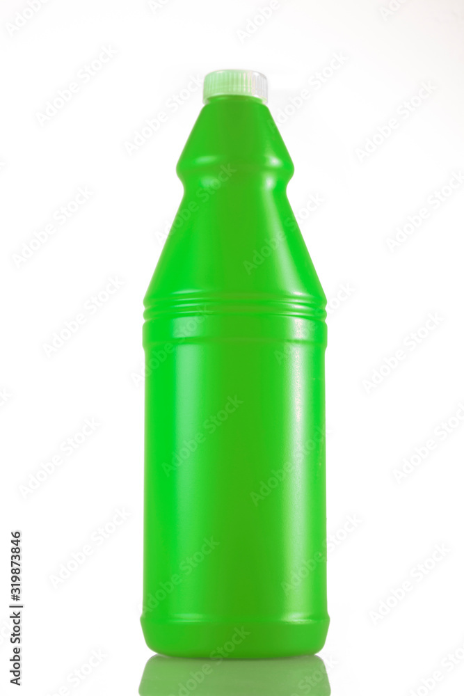 Green bottle with cleaning product isolated on white background Green bottle with cleaning product isolated on white background