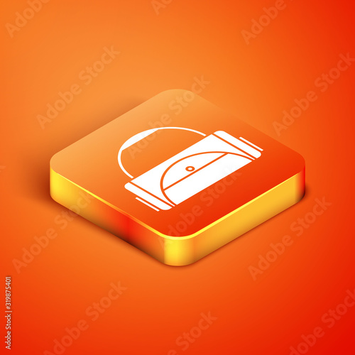 Isometric Sport bag icon isolated on orange background. Vector Illustration