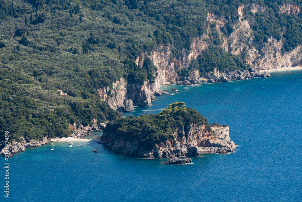Scenic rocky coast of Corfu island, Greece