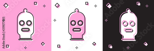 Set Balaclava icon isolated on pink and white, black background. A piece of clothing for winter sports or a mask for a criminal or a thief. Vector Illustration