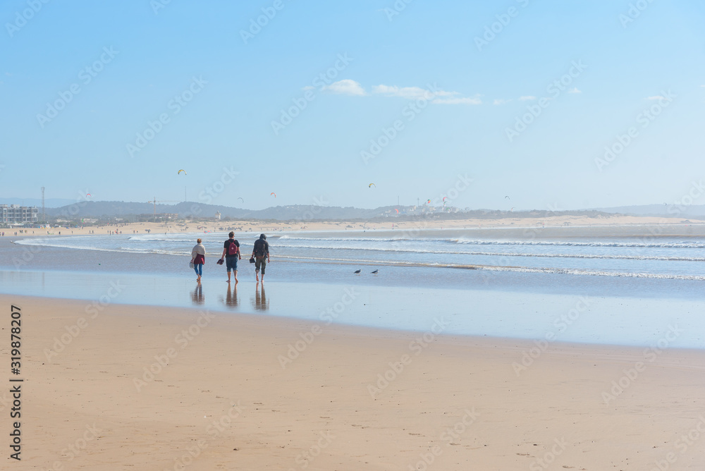 View of the Atlantic Ocean from a Beach in Essaouira Morocco with People