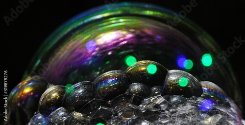 Soap bubbles close up, colorful. Soap bubbles background, colorful.