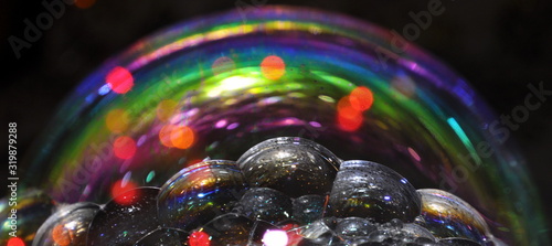 Soap bubbles close up, colorful. Soap bubbles background, colorful.