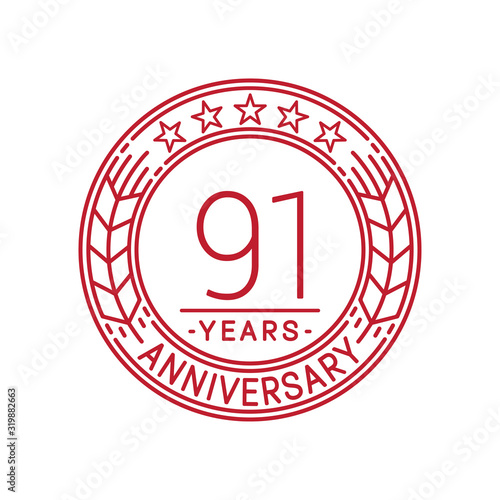 91 years anniversary celebration logo template. Line art vector and illustration.